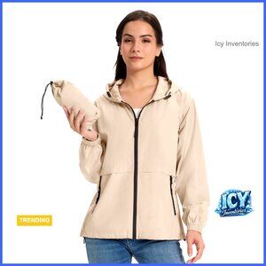 Waterproof Breathable Rain Jacket Packable Hooded Windbreaker